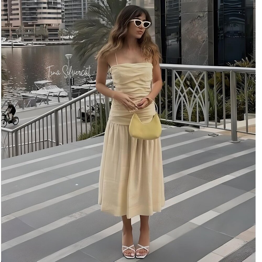 BLOGGER'S FAVE! Zara Draped Midi Dress Taupe Brown NWT - Picture 14 of 17